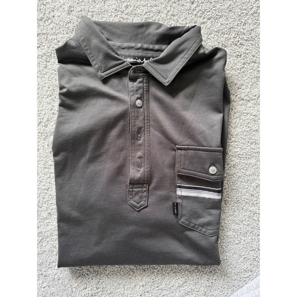 Travis Mathew Mens Knit Polo Shirt Top Pocket Dark Gray Mens Large